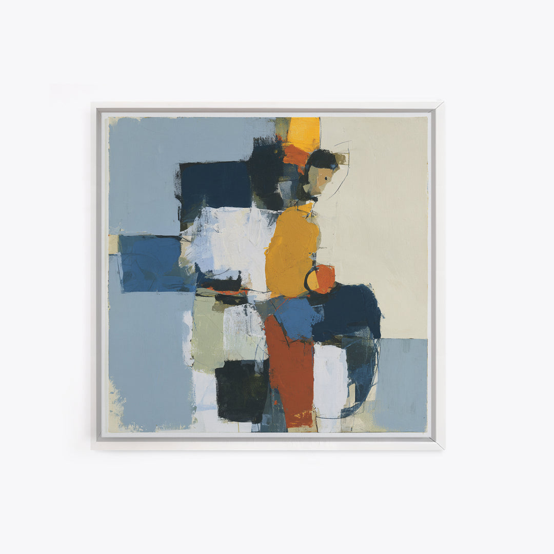 Seated Figure with Raw Gestural Outlines Framed Canvas Print, Expressionist Art, Abstract Art, Living Room Decor, Expression, EXP-1x1-7