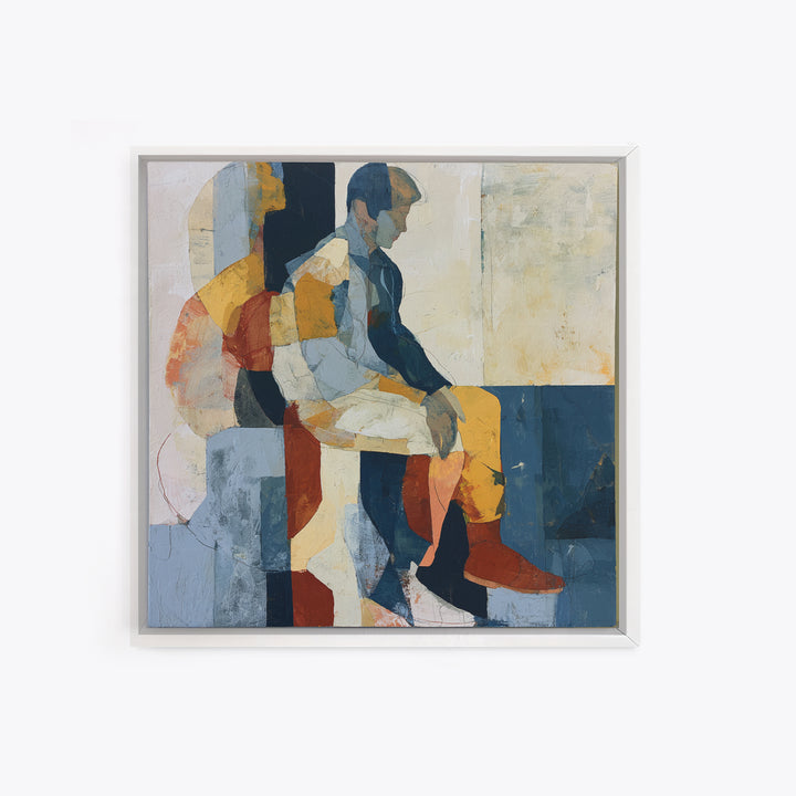 Seated Figure with Raw Gestural Outlines Framed Canvas Print, Expressionist Art, Boho Decor, Living Room Decor, Expression, EXP-1x1-79