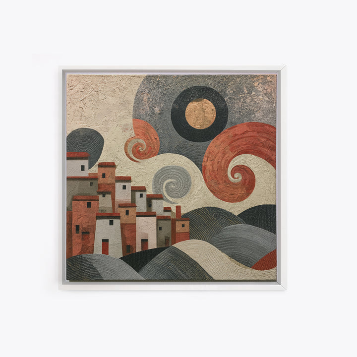 Moonlit Village with Swirling Unnatural Color Canvas Print, Expressionist Art, Moody Wall Art, Living Room Decor, Expression, EXP-1x1-84