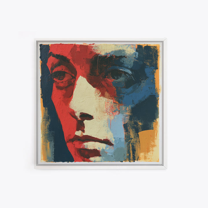 Emotional Portrait with Bold Red and Blue Canvas Print, Expressionist Art, Textured Painting, Living Room Decor, Expression, EXP-1x1-98