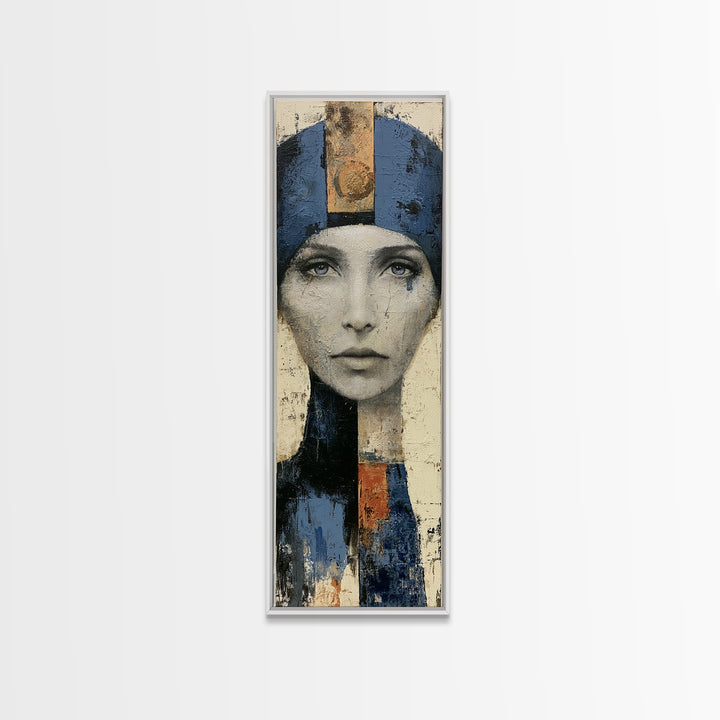 Woman in Blue with Dramatic Expressive Eyes Canvas Print, Expressionist Art, Painting, Living Room Decor, Fine Art, Expression, EXP-1x3-28