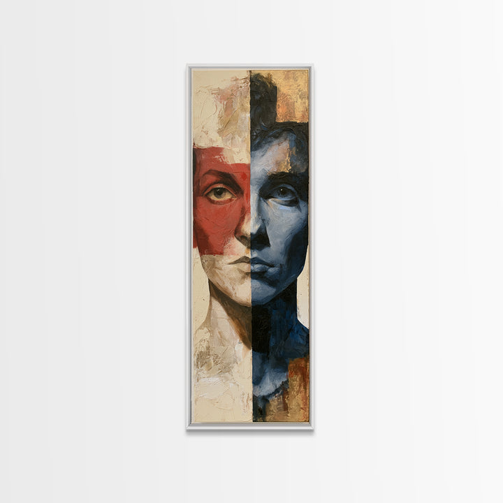 Emotional Portrait with Bold Red and Blue Canvas Print, Expressionist Art, Gallery Decor, Living Room Decor, Expression, EXP-1x3-38