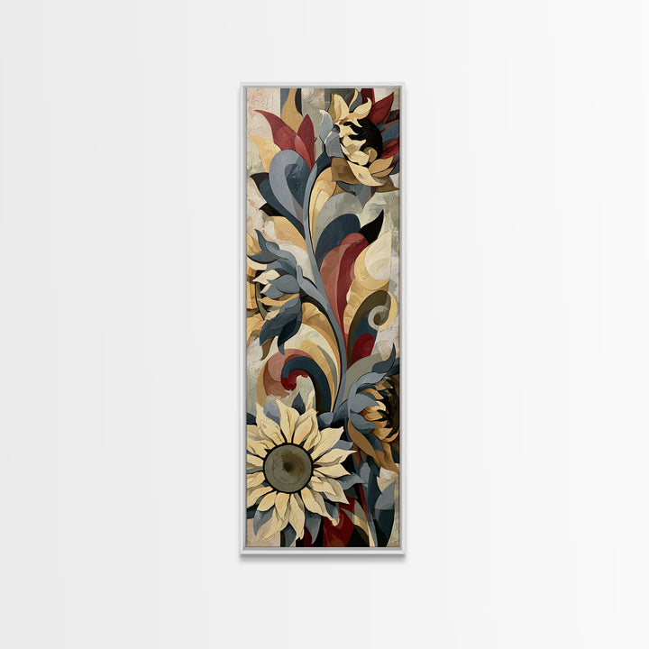 Sunflowers Twisting in Intense Painted Energy Canvas Print, Expressionist Art, Living Room Decor, Expression, EXP-1x3-44