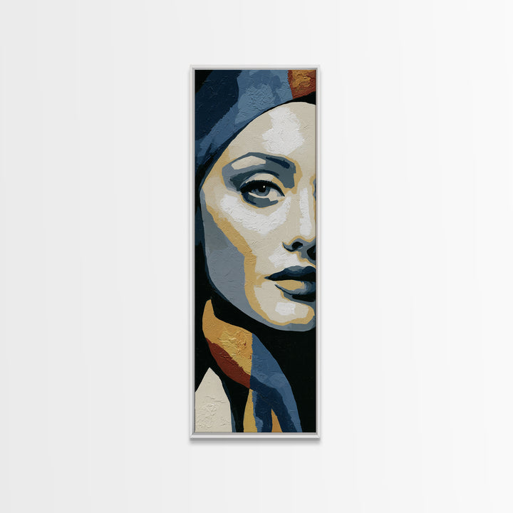 Woman in Blue with Dramatic Expressive Eyes Canvas Print, Expressionist Art, Modern Wall Art, Living Room Decor, Expression, EXP-1x3-76