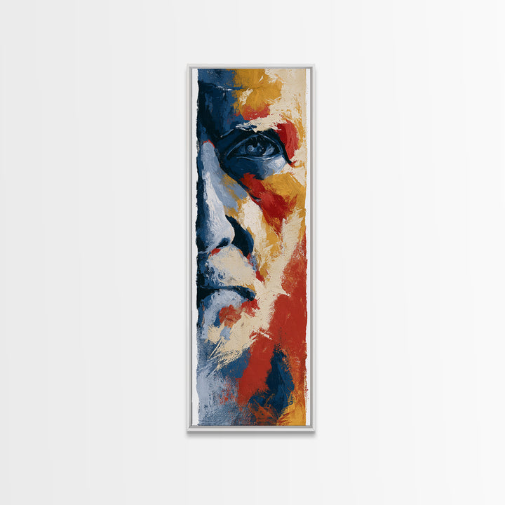 Emotional Portrait with Bold Red and Blue Canvas Print, Expressionist Art, Contemporary Art, Living Room Decor, Expression, EXP-1x3-86