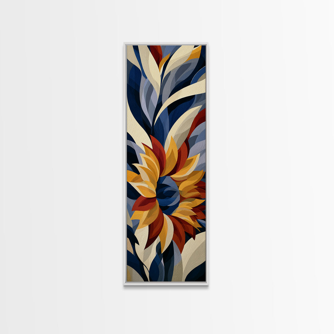 Sunflowers Twisting in Intense Painted Energy Canvas Print, Expressionist Art, Blue Wall Art, Living Room Decor, Expression, EXP-1x3-92