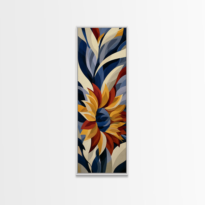 Sunflowers Twisting in Intense Painted Energy Canvas Print, Expressionist Art, Blue Wall Art, Living Room Decor, Expression, EXP-1x3-92
