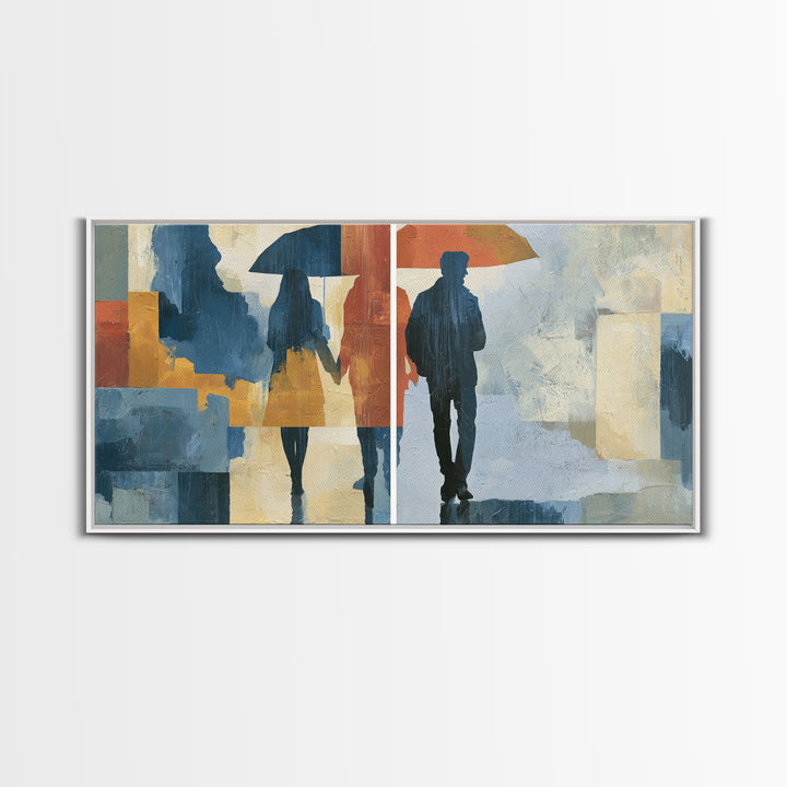 Couple Walking Through Rain Framed Canvas Print, Expressionist Art, Downloadable Prints, Living Room Decor, Expression, EXP-2x1-19