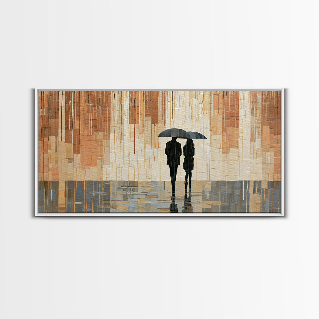 Couple Walking Through Rain Framed Canvas Print, Expressionist Art, Printable Wall Art, Living Room Decor, Fine Art, Expression, EXP-2x1-43