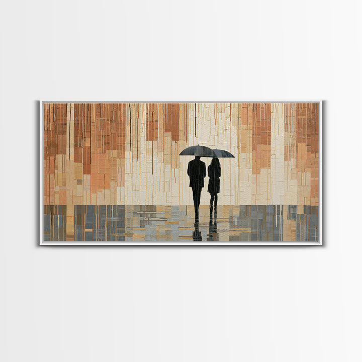 Couple Walking Through Rain Framed Canvas Print, Expressionist Art, Printable Wall Art, Living Room Decor, Fine Art, Expression, EXP-2x1-43