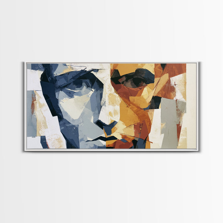 Abstract Face Split by Contrasting Emotions Canvas Print, Expressionist Art, Digital Prints, Living Room Decor, Expression, EXP-2x1-7