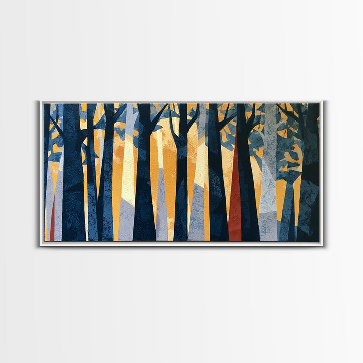 Dark Forest with Angular Trees and Yellow Canvas Print, Expressionist Art, Original Painting, Living Room Decor, Expression, EXP-2x1-98