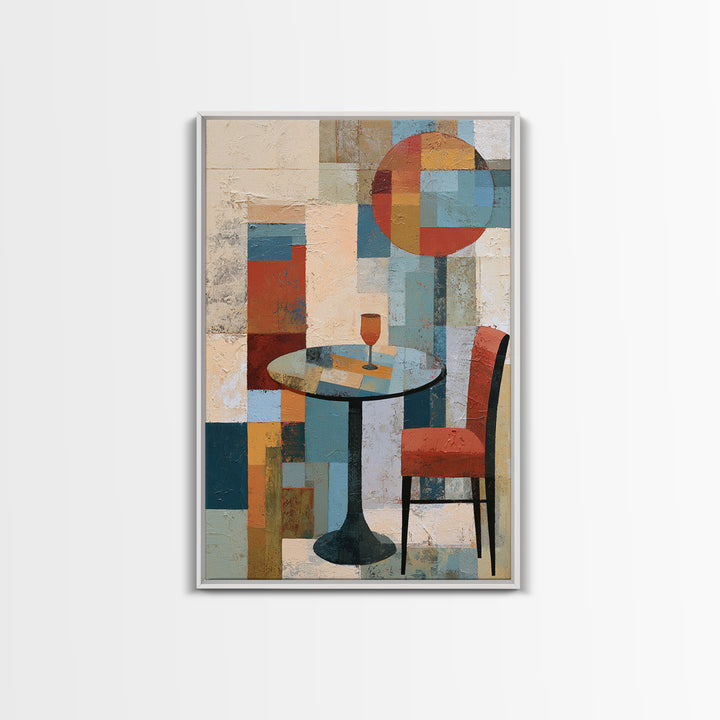 Lonely Caf Table Framed Canvas Print, Expressionist Art, Large Wall Art, Living Room Decor, Expression, Abstract Painting, EXP-2x3-13