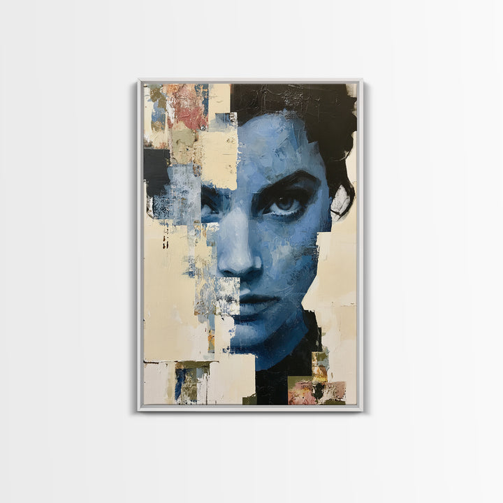 Woman in Blue with Dramatic Expressive Eyes Canvas Print, Expressionist Art, Modern Decor, Living Room Decor, Expression, EXP-2x3-24