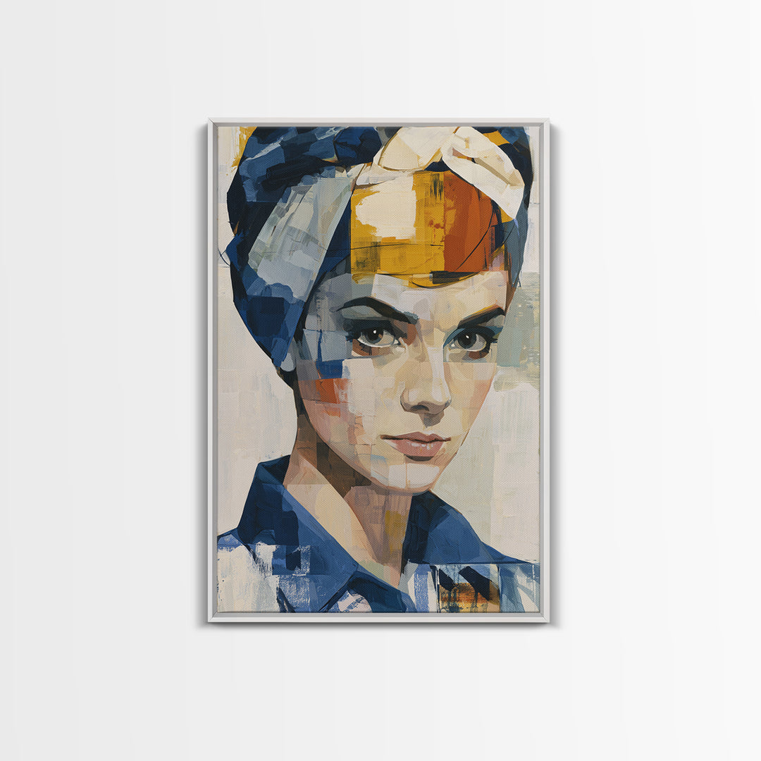 Woman in Blue with Dramatic Expressive Eyes Framed Canvas Print, Expressionist Art, Home Decor, Living Room Decor, Expression, EXP-2x3-48