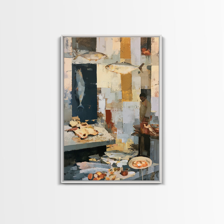 Fish Market Scene Canvas Print, Expressionist Art, Painting, Living Room Decor, Abstract Art, Expression, Abstract Wall Art, EXP-2x3-54
