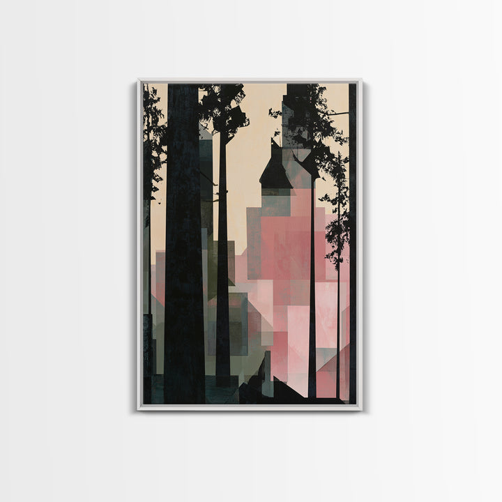 Dark Forest with Angular Trees and Yellow Canvas Print, Expressionist Art, Original Art, Living Room Decor, Expression, EXP-2x3-62
