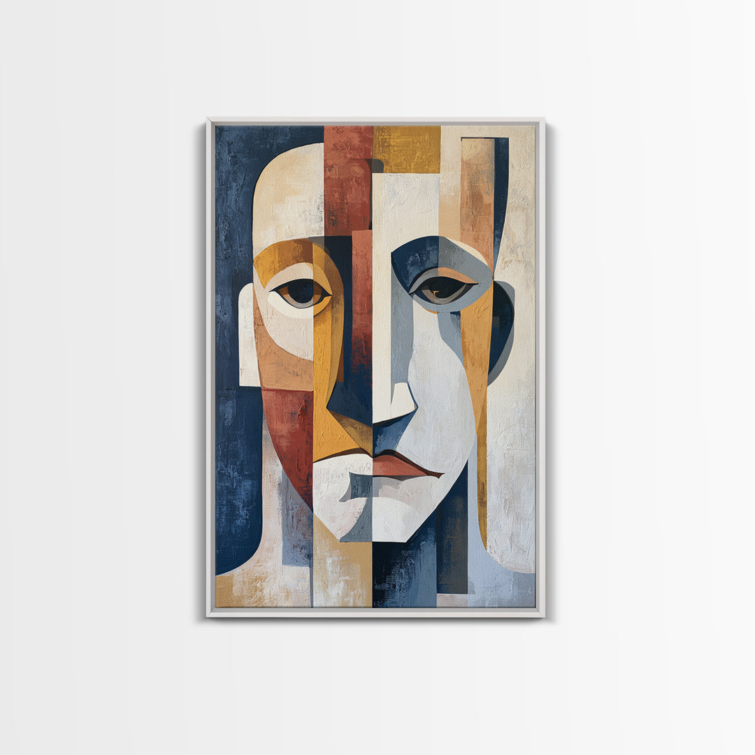 Abstract Face Split by Contrasting Emotions Canvas Print, Expressionist Art, Abstract Wall Art, Living Room Decor, Expression, EXP-2x3-67