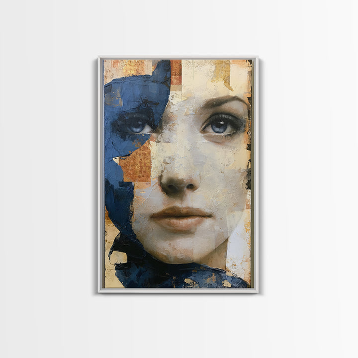 Woman in Blue with Dramatic Expressive Eyes Canvas Print, Expressionist Art, Digital Art, Living Room Decor, Expression, EXP-2x3-72