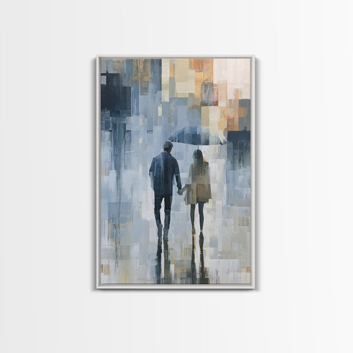 Couple Walking Through Rain Canvas Print, Expressionist Art, Canvas Art, Living Room Decor, Expression, Moody Wall Art, EXP-2x3-79