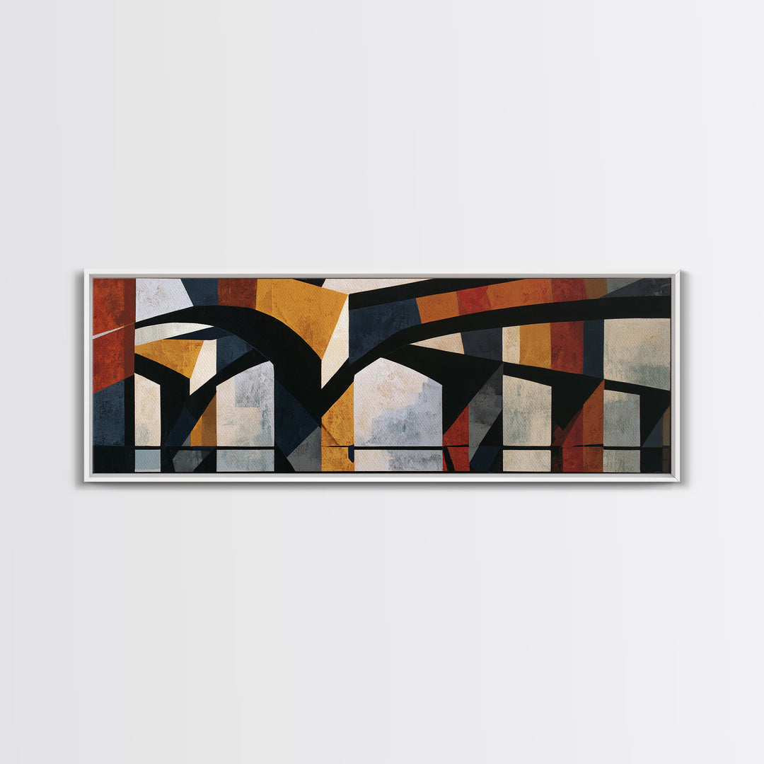 Urban Bridge with Heavy Black Contours Framed Canvas Print, Expressionist Art, Art Print, Living Room Decor, Expression, EXP-3x1-10