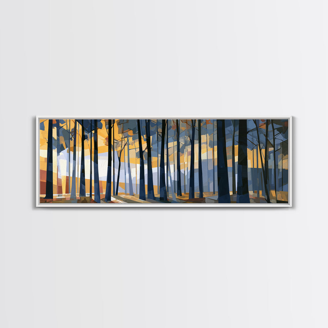 Dark Forest with Angular Trees and Yellow Canvas Print, Expressionist Art, Wall Art, Living Room Decor, Fine Art, Expression, EXP-3x1-70