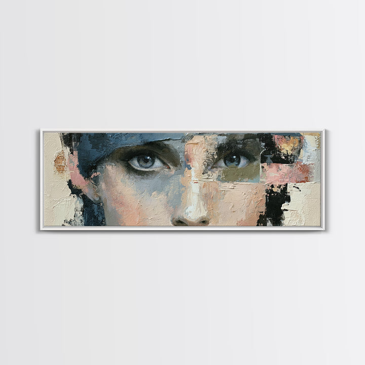 Woman in Blue with Dramatic Expressive Eyes Canvas Print, Expressionist Art, Painting, Living Room Decor, Fine Art, Expression, EXP-3x1-80