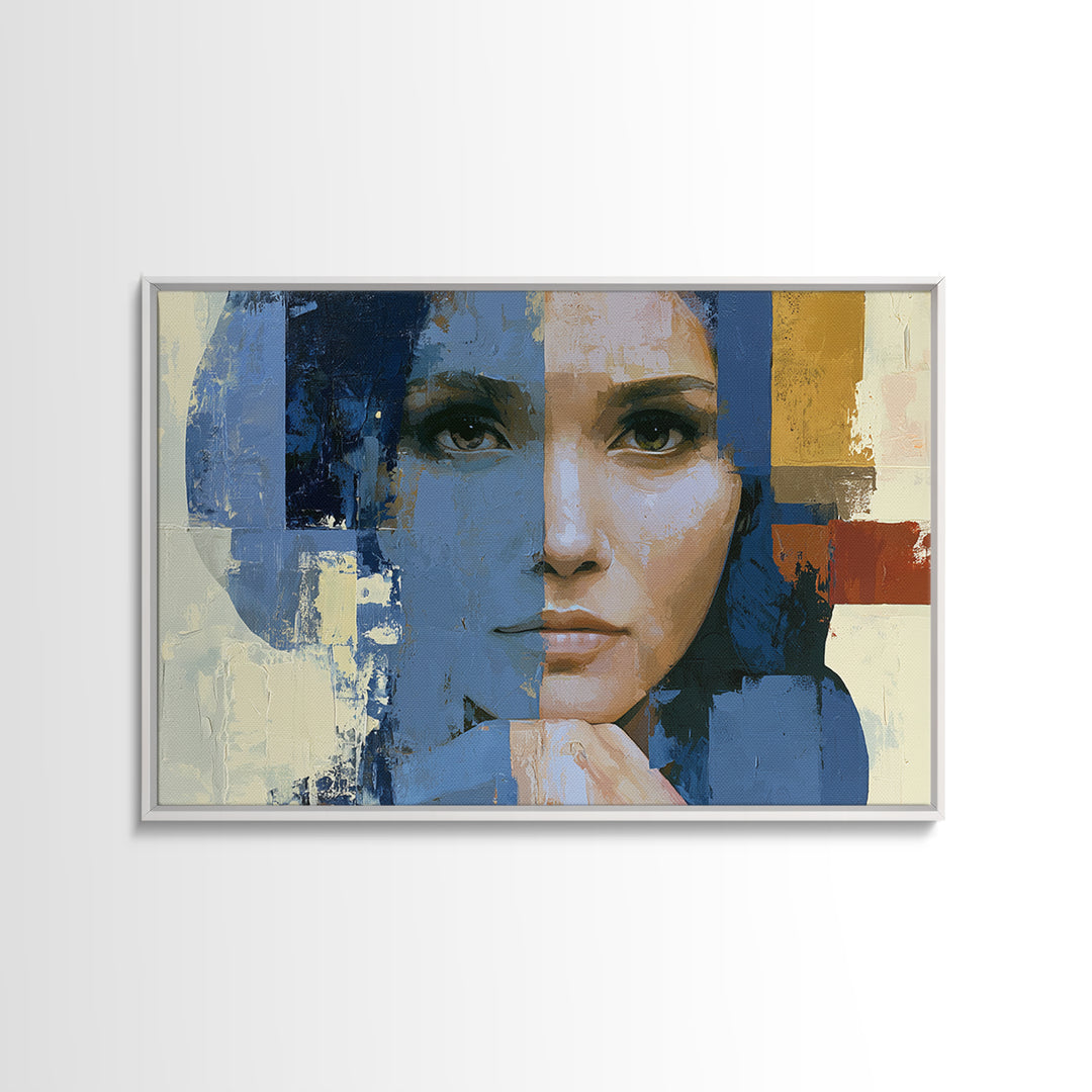 Woman in Blue with Dramatic Expressive Eyes Canvas Print, Expressionist Art, Modern Art, Living Room Decor, Expression, EXP-3x2-20