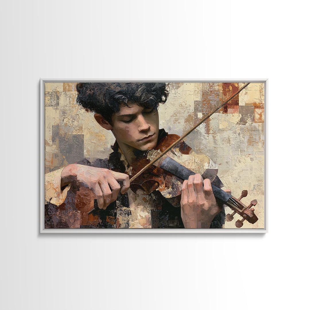 Violinist Painted in Electric Brush Marks Canvas Print, Expressionist Art, Colorful Wall Art, Living Room Decor, Expression, EXP-3x2-41