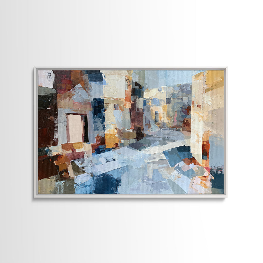 Distorted City Street Framed Canvas Print, Expressionist Art, Minimalist Wall Art, Living Room Decor, Fine Art, Expression, EXP-3x2-5