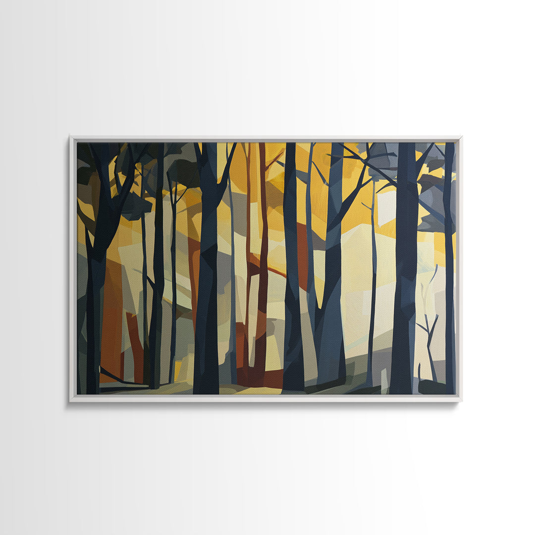 Dark Forest with Angular Trees and Yellow Canvas Print, Expressionist Art, Abstract Painting, Living Room Decor, Expression, EXP-3x2-58