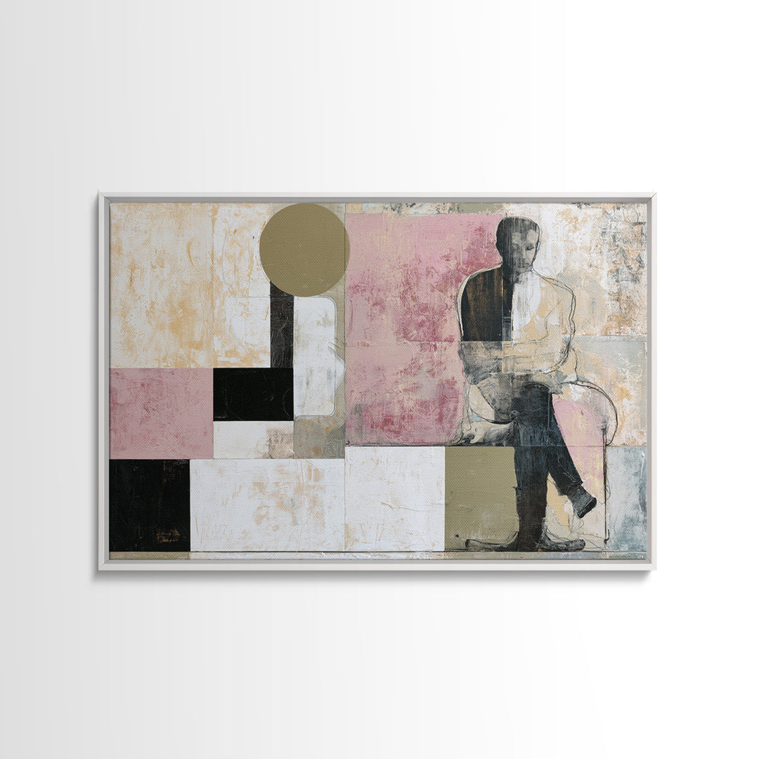 Seated Figure with Raw Gestural Outlines Framed Canvas Print, Expressionist Art, Digital Art, Living Room Decor, Expression, EXP-3x2-59