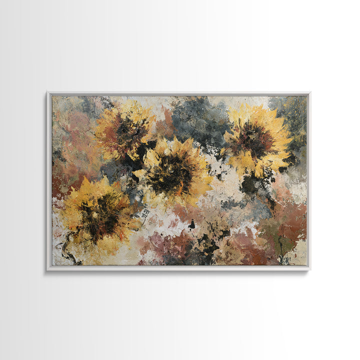 Sunflowers Twisting in Intense Painted Energy Canvas Print, Expressionist Art, Textured Painting, Living Room Decor, Expression, EXP-3x2-60