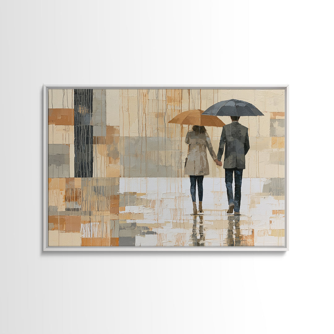 Couple Walking Through Rain Canvas Print, Expressionist Art, Digital Prints, Living Room Decor, Fine Art, Expression, EXP-3x2-75