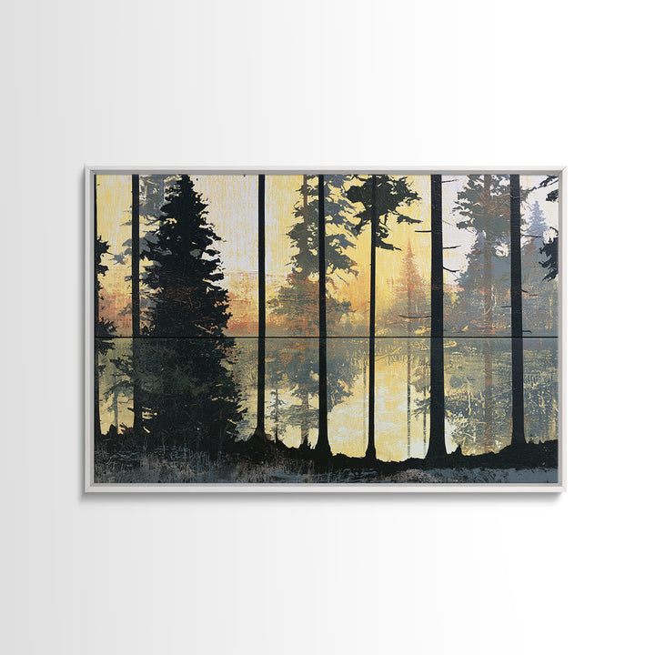 Dark Forest with Angular Trees and Yellow Canvas Print, Expressionist Art, Gallery Wall Art, Living Room Decor, Expression, EXP-3x2-82