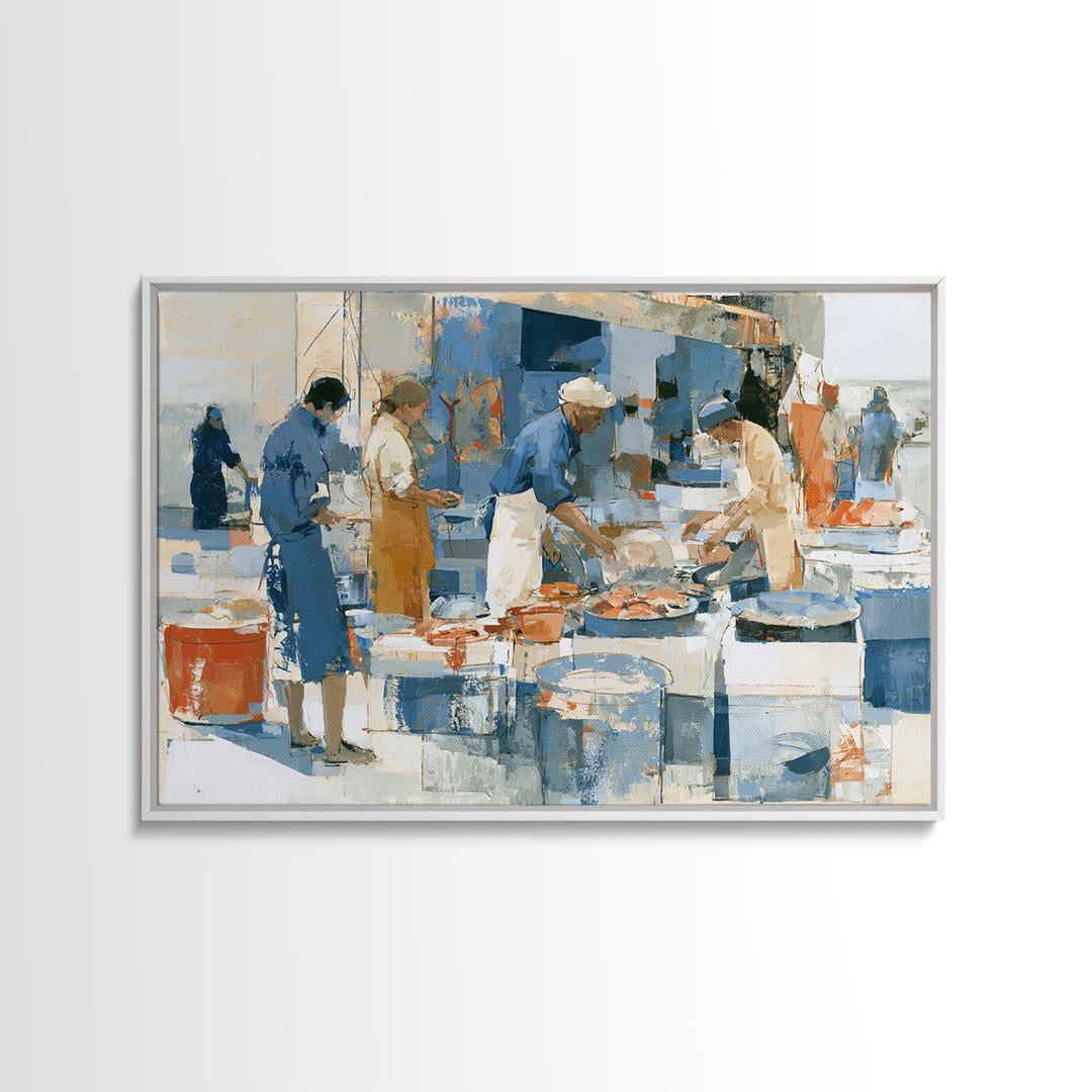 Fish Market Scene Canvas Print, Expressionist Art, Minimalist Wall Art, Living Room Decor, Fine Art, Expression, EXP-3x2-98