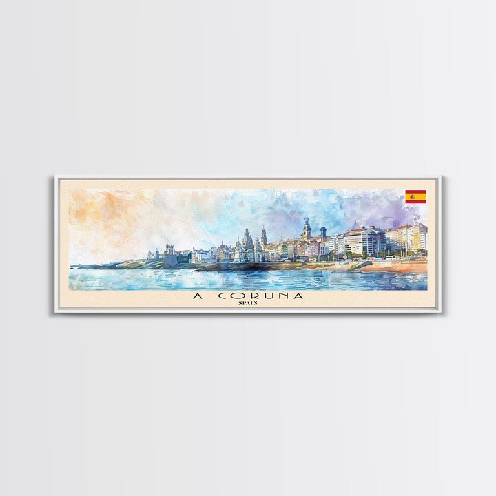 A Coruńa Spain Travel Art, City Art, Framed Canvas Print or Metal Wall Art, Europe Travel Poster, Panoramic Wall Art, Extra Wide Wall Art