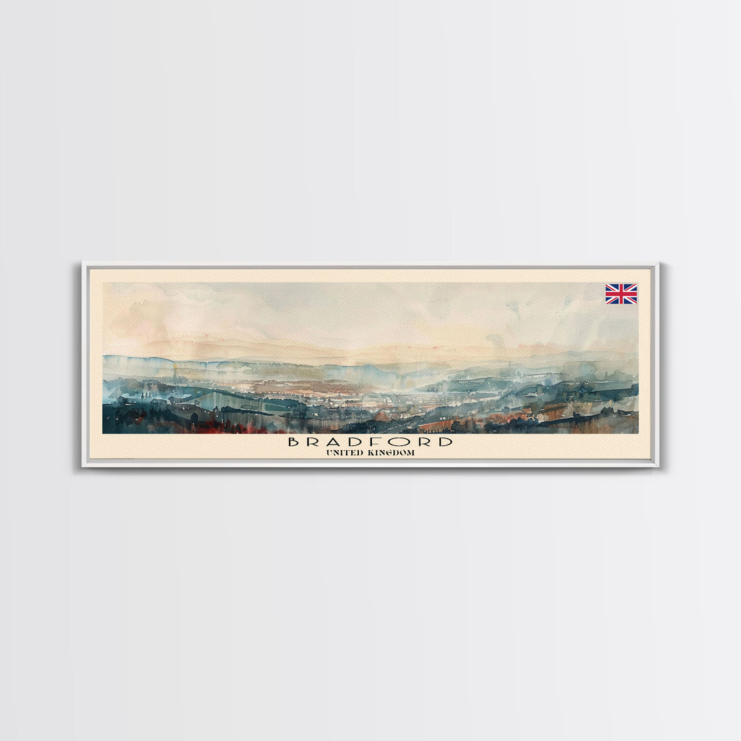 Bradford United Kingdom Travel Print Wall Art, Panoramic City Art, Travel Art, Wall Decor, Vacation Gift, Framed Canvas Print Or Metal Art