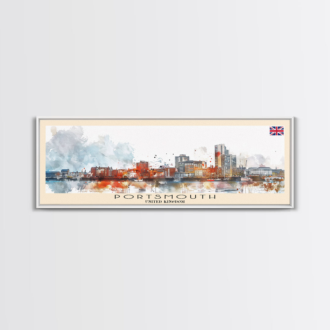 Portsmouth United Kingdom Wall Art, Panoramic Travel Poster, Panoramic Framed Canvas Print, City Wall Art, Wall Hanging Home Decor, Travel Art
