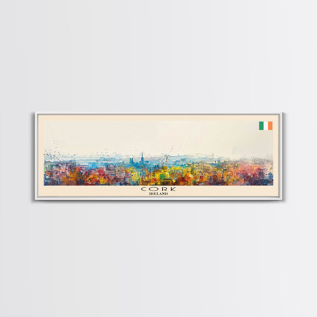 Cork Ireland Panoramic Travel Poster, Framed Canvas Print or Metal Wall Art, Travel Art, Home Decor, Panoramic Painting, Midcentury Art