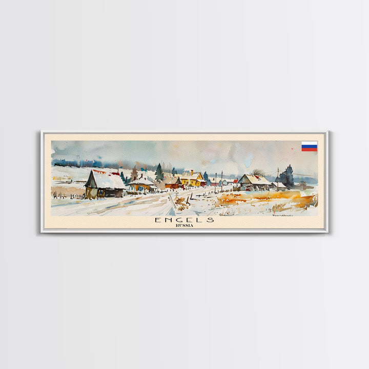 Engels Russia Panoramic Travel Poster, Framed Canvas Print or Metal Wall Art, Travel Art, Home Decor, Panoramic Painting, Midcentury Art