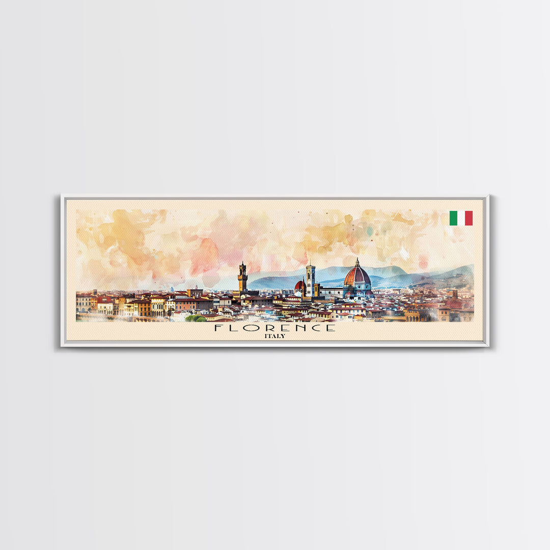 Florence Italy Panoramic Travel Poster, Framed Canvas Print or Metal Wall Art, Travel Art, Home Decor, Panoramic Painting, Midcentury Art