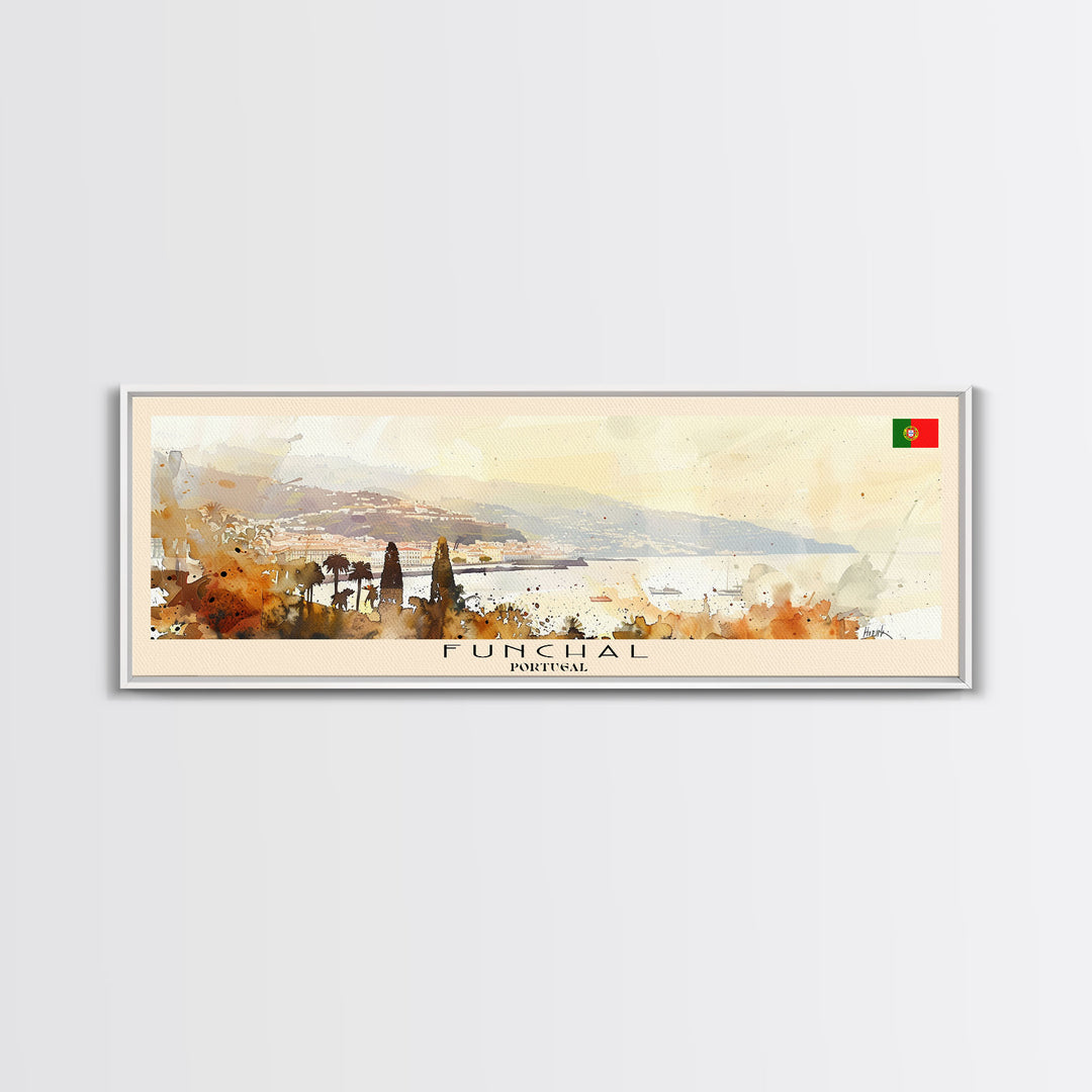 Funchal Portugal Travel Print Wall Art, Panoramic City Art, Travel Art, Wall Decor, Vacation Gift, Framed Canvas Print Or Metal Art