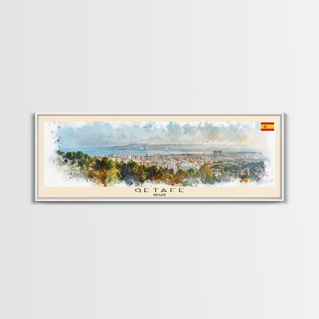 Getafe Spain Panoramic Travel Poster, Framed Canvas Print or Metal Wall Art, Travel Art, Home Decor, Panoramic Painting, Midcentury Art