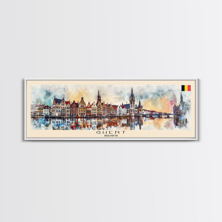 Ghent Belgium Wall Art, Panoramic Travel Poster, Panoramic Framed Canvas Print, City Wall Art, Wall Hanging Home Decor, Travel Art