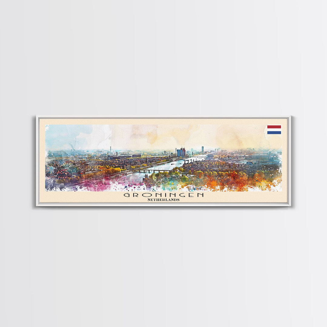 Groningen Netherlands Travel Art, City Art, Framed Canvas Print or Metal Wall Art, Europe Travel Poster, Panoramic Wall Art, Extra Wide Wall Art