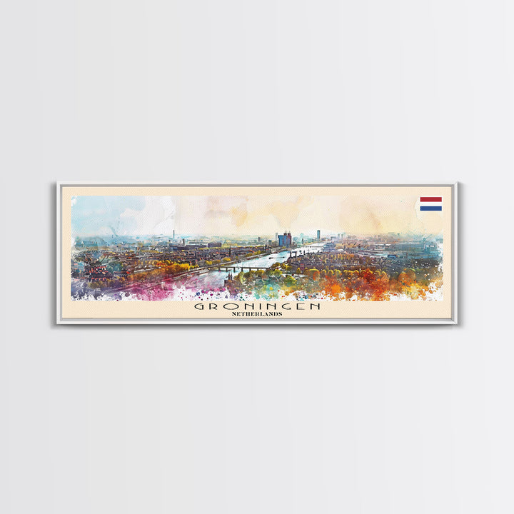 Groningen Netherlands Travel Art, City Art, Framed Canvas Print or Metal Wall Art, Europe Travel Poster, Panoramic Wall Art, Extra Wide Wall Art