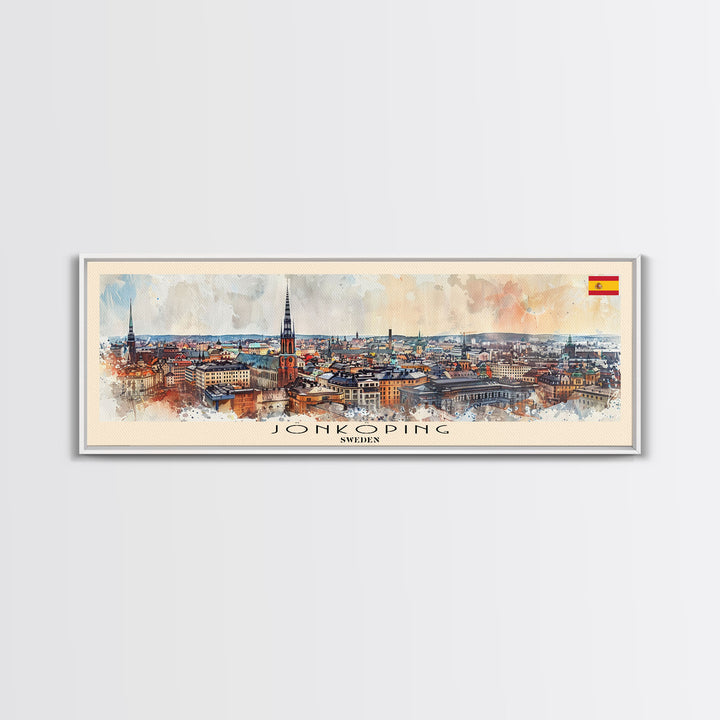 Jonkoping Sweden Travel Print Wall Art, Panoramic City Art, Travel Art, Wall Decor, Vacation Gift, Framed Canvas Print Or Metal Art