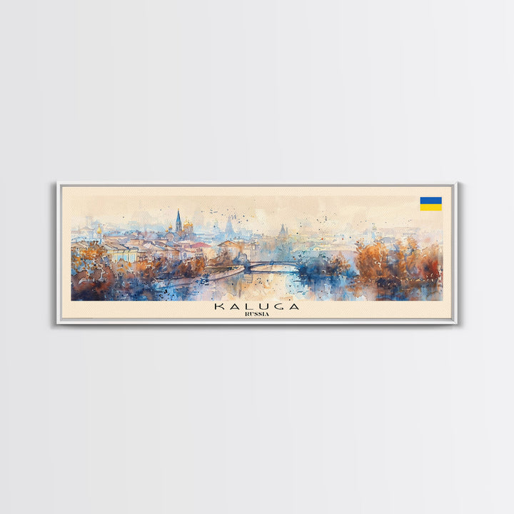 Kaluga Russia Panoramic Travel Poster, Framed Canvas Print or Metal Wall Art, Travel Art, Home Decor, Panoramic Painting, Midcentury Art