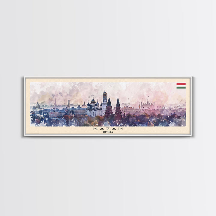 Kazan Russia Panoramic Travel Poster, Framed Canvas Print or Metal Wall Art, Travel Art, Home Decor, Panoramic Painting, Midcentury Art